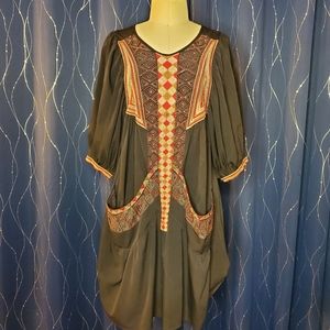 Vintage BOHO CHIC Embroidered Pocketed Tunic Dress